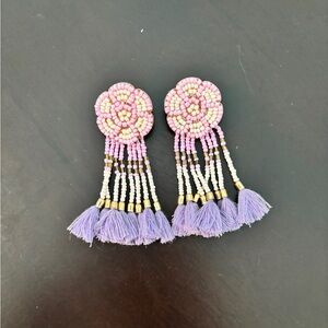 Purple beaded earrings with fringe!
